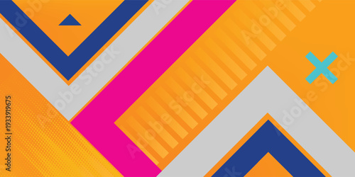 Vector abstract background texture design, bright poster, banner yellow background, pink and blue stripes and shapes.