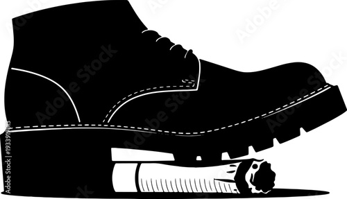 Detailed illustration of a black leather boot with laces and sole, showcasing footwear design and industrial elements