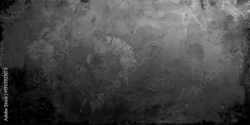 A dark aged vintage wall background featuring a rough textured grey concrete surface with an old dirty smoke pattern and antique grunge effect