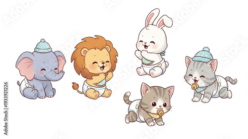 Adorable Baby Animals Wearing Diapers Collection