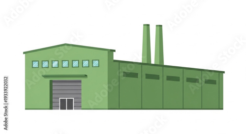 Industrial Factory Building with Chimneys.