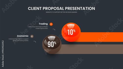 Marketing Strategy 2 Option Graph Slide Template. Company Overview Two Step Infographic Presentation Layout. Creative Solution Slideshow Design Vector Illustration.