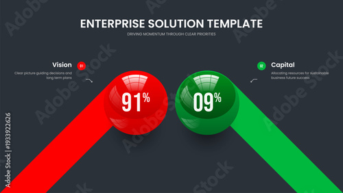 Advertising Performance 2 Option Infographic Presentation Template. Colorful Growth Slide Layout Vector Illustration. Elegant Innovation Two Step Chart Frame Design.