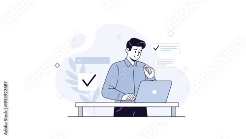 Man Working on Laptop with Checklist - Business Planning and Productivity Concept