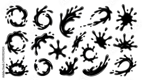Black Liquid Splashes Drips Set Graphic Design Advertising Web Elements