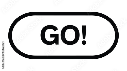 Go Button: A bold, minimalist design featuring the word GO! within a sleek, rounded rectangular frame. A call to action, perfect for various applications.