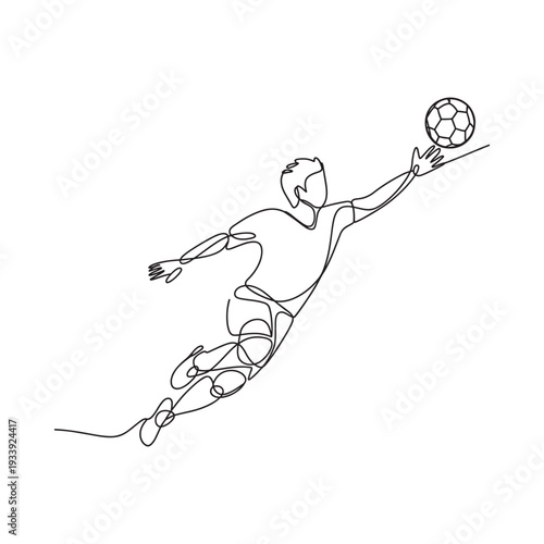 Dynamic soccer goalkeeper in action depicted as a continuous line drawing