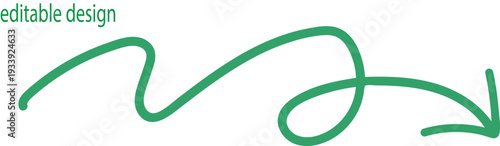 Abstract green wavy line with arrow indicating downward flow and dynamic movement