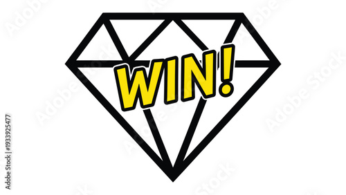 Sparkling Triumph: A stylized diamond symbol, boldly emblazoned with the dynamic word WIN!, radiates confidence and triumph. Embodying the spirit of success and celebratory achievement.