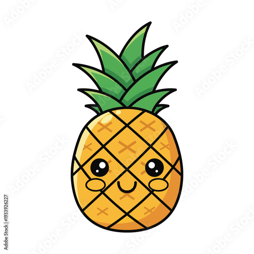 Cute kawaii pineapple fruit cartoon character vector illustration