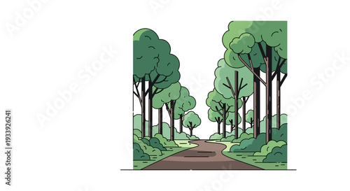 Forest Path Winding Through Tall Green Trees