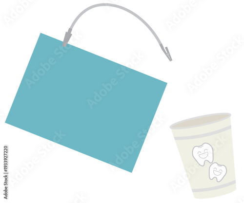 歯科用エプロンと紙コップのセットイラスト（診察準備や衛生管理）