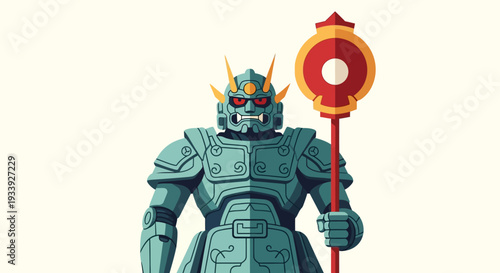 Pixel Art Warrior Robot with Staff - Ancient Guardian