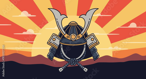 Samurai Helmet and Rising Sun Graphic