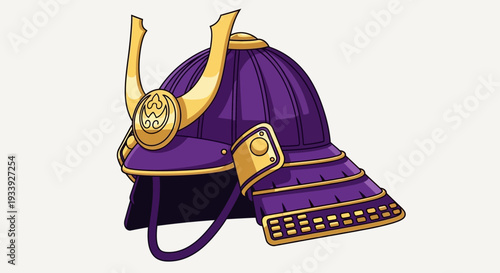 Purple Samurai Helmet with Golden Ornaments