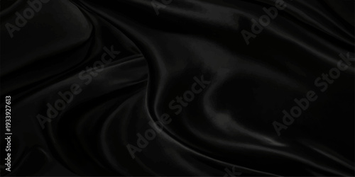 Elegant black satin fabric creates a smooth luxury textile background with soft shiny waves and drapery for a sophisticated fashion backdrop design