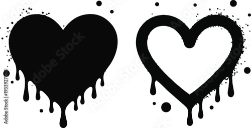 Spray-painted black graffiti heart with dripping effect, isolated on white, minimal love symbol vector illustration for street art, urban design