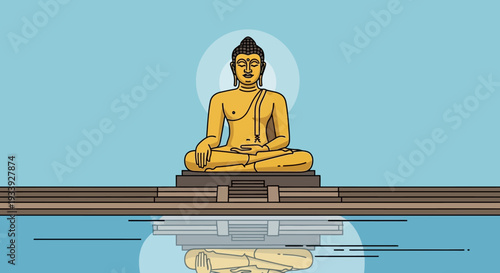 Buddha Statue Reflection Calm Meditation Serene Sky