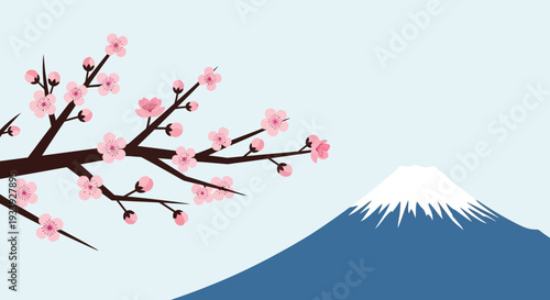 Cherry Blossom Branch and Mount Fuji