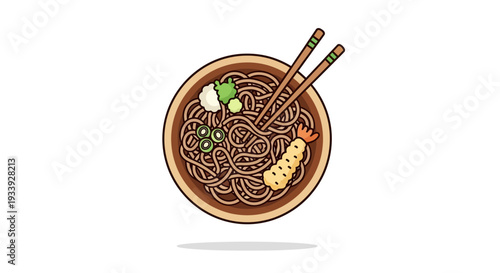 Pixel Art Soba Noodles with Tempura and Chopsticks