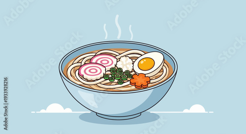 Pixel Art Udon Noodle Soup Bowl with Egg and Narutomaki