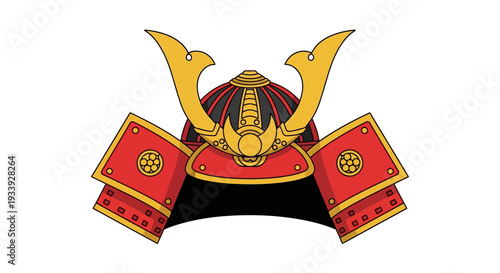 Samurai Helmet Kabuto Red Gold Traditional Japanese Warrior Armor