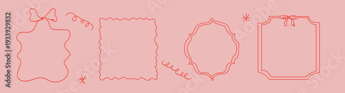  set of blank, hand-drawn decorative frames or borders in a coquette style, typically used for digital journaling, invitations, or scrapbooking