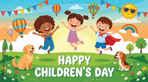 Children Playing Together in a Field.