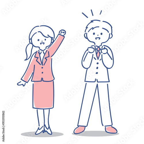 手書きのかわいい新入社員男女のイラスト