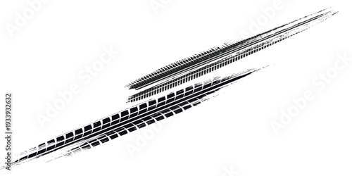 Tire track. Car, bike, motorcycle tyre mark with grunge effect isolated on white background. Wheel footprint on the road. Top view of rubber protector mark