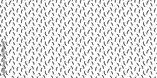 Horizontal black wavy line seamless pattern. Thin curved brush strokes scattered randomly on white background. Abstract minimal doodle texture