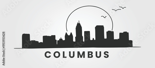 Columbus downtown skyline vector with iconic LeVeque Tower.