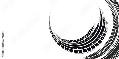 Tire track. Car, bike, motorcycle tyre mark with grunge effect isolated on white background. Wheel footprint on the road. Top view of rubber protector mark