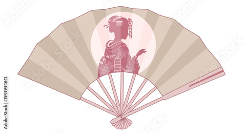 Japanese Geisha Silhouette on Vintage Fan