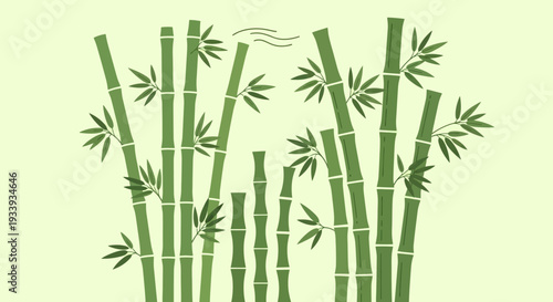 Green Bamboo Forest Silhouette on Light Yellow Background