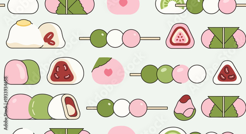 Japanese Mochi and Dango Assortment Seamless Pattern