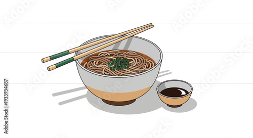 Japanese Soba Noodles with Dipping Sauce and Chopsticks