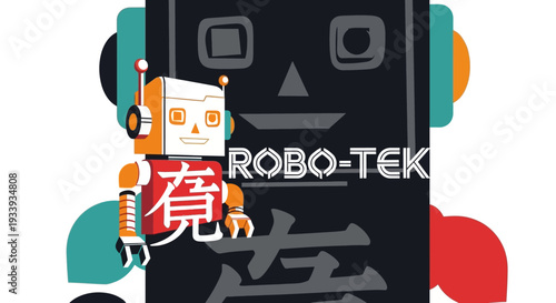 Retro Robot Robo-Tek with Japanese Kanji Character