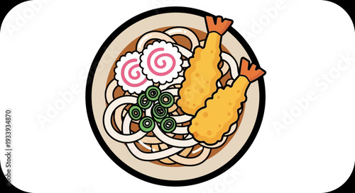 Udon Noodle Soup with Shrimp Tempura and Narutomaki