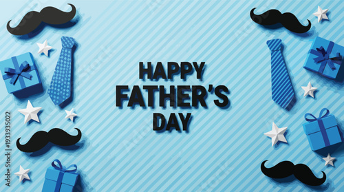 Happy Fathers Day Celebration with Gifts and Mustaches.