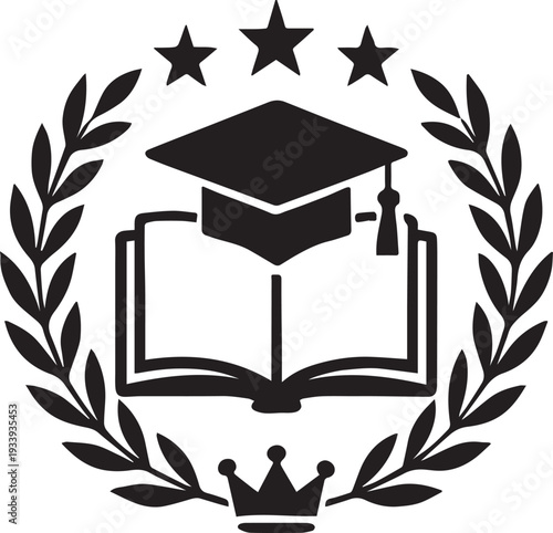 Academic Excellence Emblem with Graduation Cap and Open Book