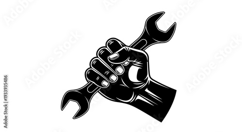 Strong Hand Gripping a Wrench in a Powerful Gesture.
