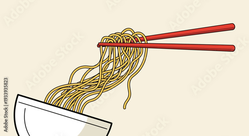 Chopsticks Lifting Delicious Noodles from Bowl