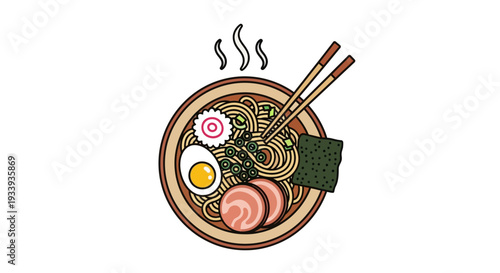 Delicious Ramen Bowl with Chopsticks and Ingredients