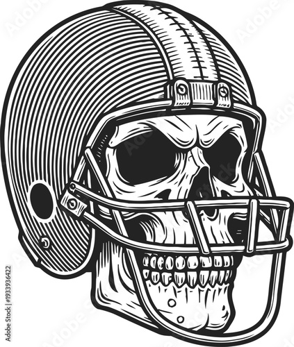 Skull wearing a football helmet fierce skeleton head with protective sports gear design
