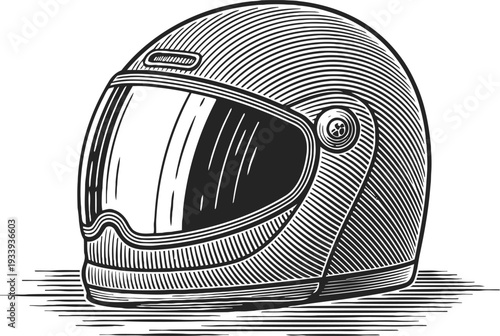 Vintage motorcycle helmet illustration retro full face protective gear with visor safety equipment for riding