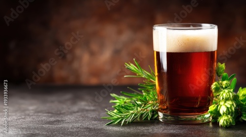 Wallpaper Mural A stunning glass of beer sits on a dark surface, accompanied by vibrant green hops, showcasing a perfect blend of nature and craft brewing in this artistic composition. Torontodigital.ca