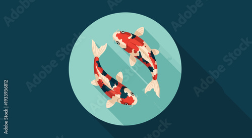 Koi Fish Yin Yang Symbol Flat Design