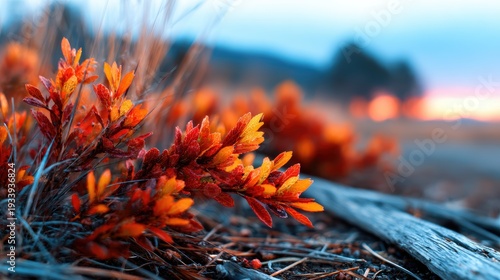 Wallpaper Mural This image showcases a close-up view of vibrant autumn leaves, beautifully illuminated by soft sunset light, highlighting their rich colors and details, evoking nature's elegance. Torontodigital.ca