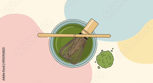 Matcha preparation: whisking green tea powder in a bowl